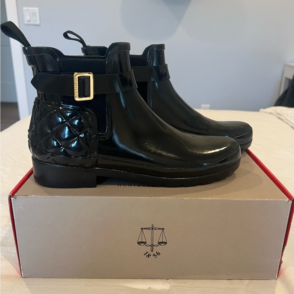 Hunter Quilted Gloss Chelsea Waterproof Ankle Boots Bootie Rainboot Size 38
